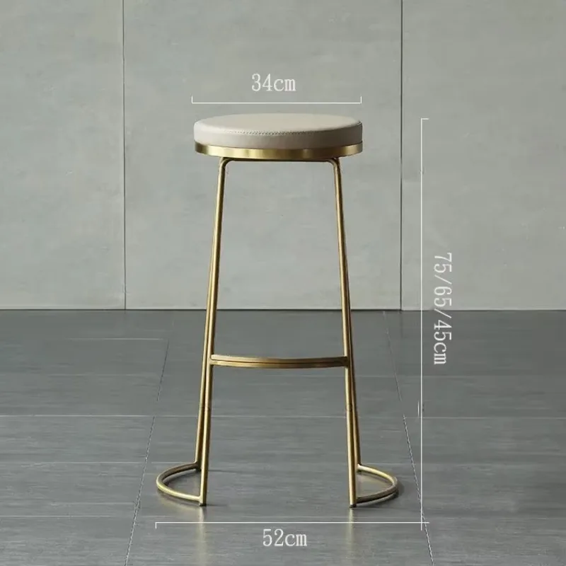Chaises hautes de bar en métal, chaises de cuisine, mobilier commercial, luxe haut de gamme, moderne, circulaire, pour café, décontracté, doré