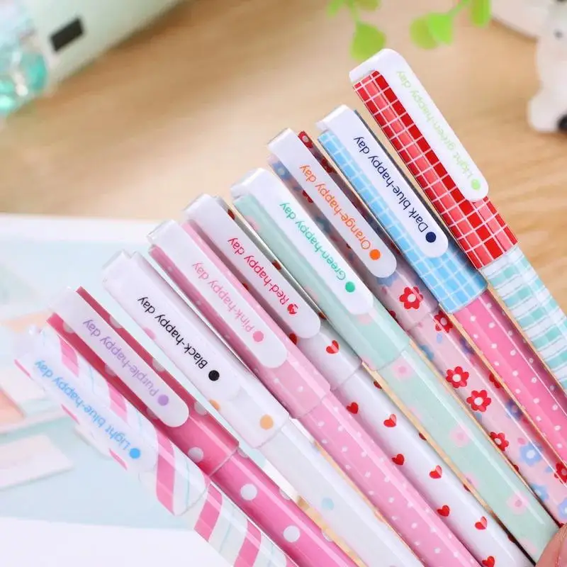 10 Pcs/Set Colorful 0.38mm Gel Pen Flower Animal Starry Star Sweet Flora Colored Gel Pen Cute Pens For School Stationary