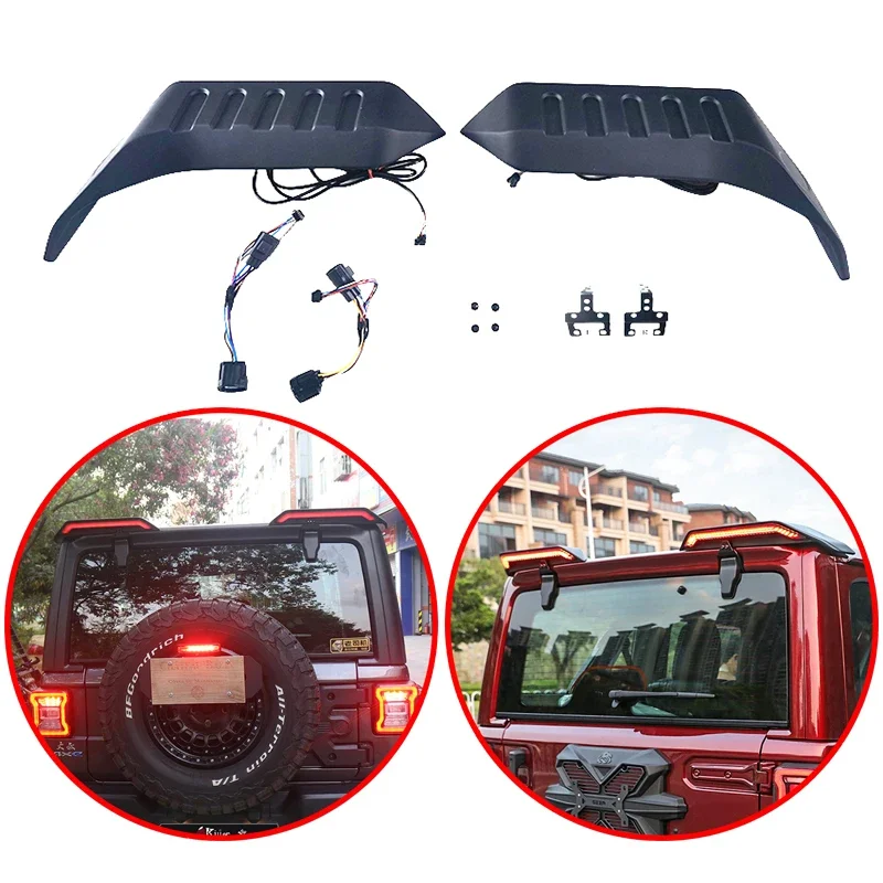 For Jeep Wrangler 2007-2017 JK 2018+ JL Car Rear Roof Wing Spoiler With LED Brake Light Tail Side Splitter Body Kit