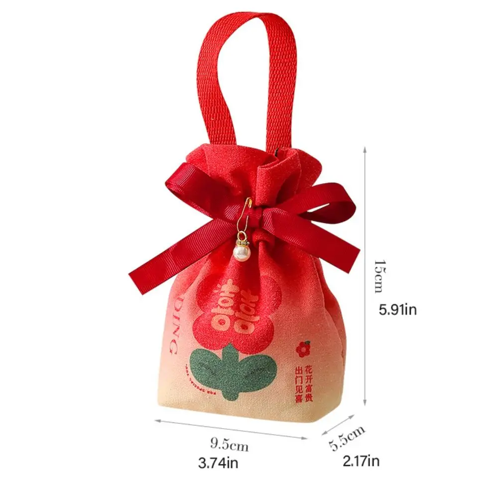 Tulip Flower Drawstring Bag Letter Satin Bow Canvas Flower Wrist Bag Korean Style Storage Bag Ribbon Bowknot Handbag