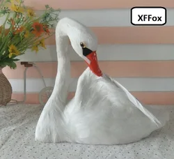 cute simulation swan model polyethylene & furs white goose model gift about 21x25cm xf0693