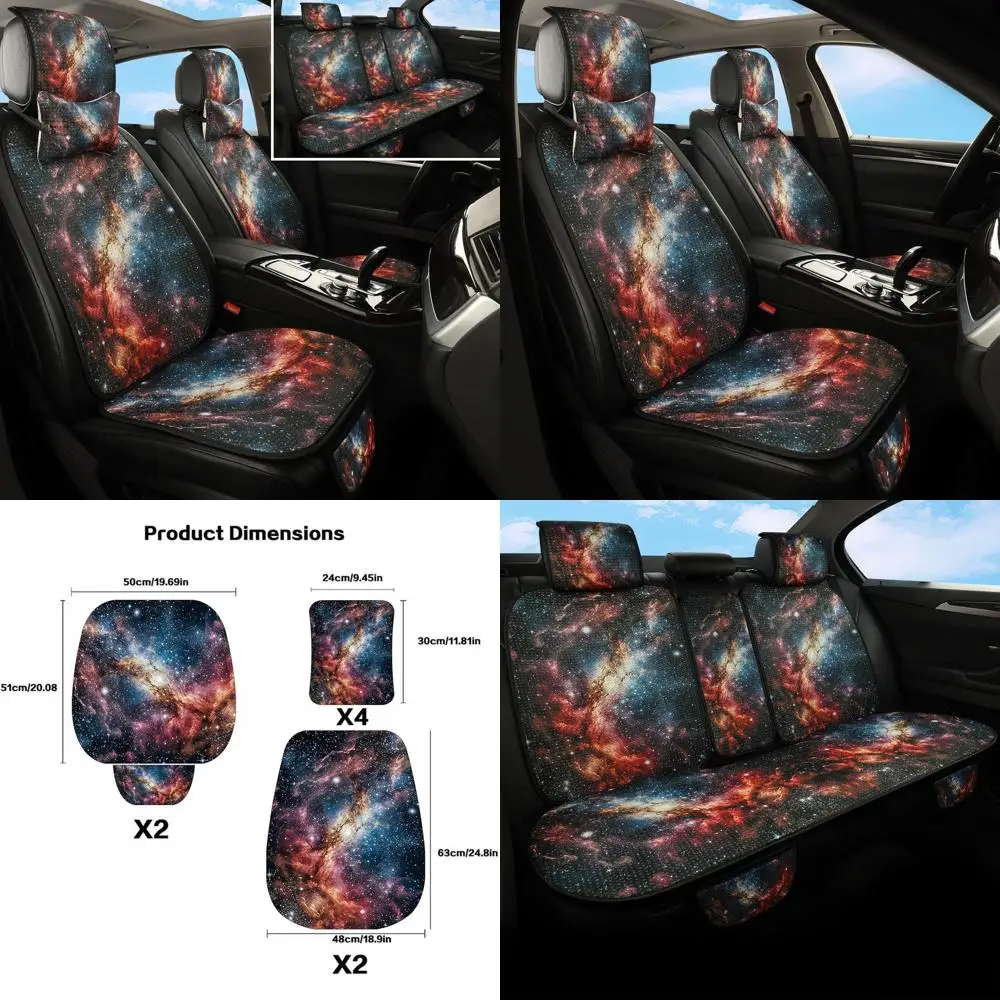 

Vintage Bohemian Starry Sky Car Seat Covers, 5-Seat Set with Headrests, Breathable Knit Fabric, Universal Seat Protectors