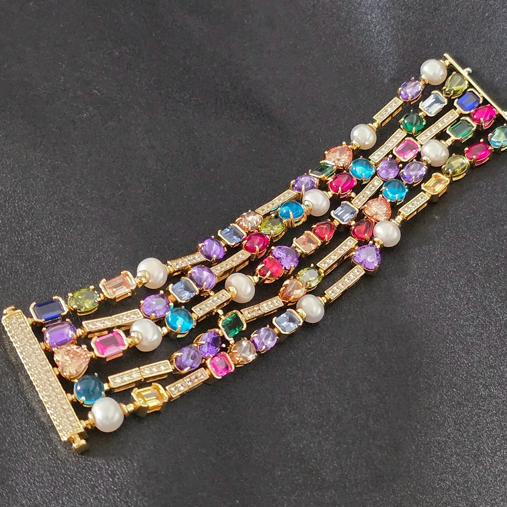 KQDANCE Luxury Multi Layer Colored Beads Lab Grown Sapphire Bracelet Women's Bracelets Pearl Gold Bracelet Silver 925 Jewelry