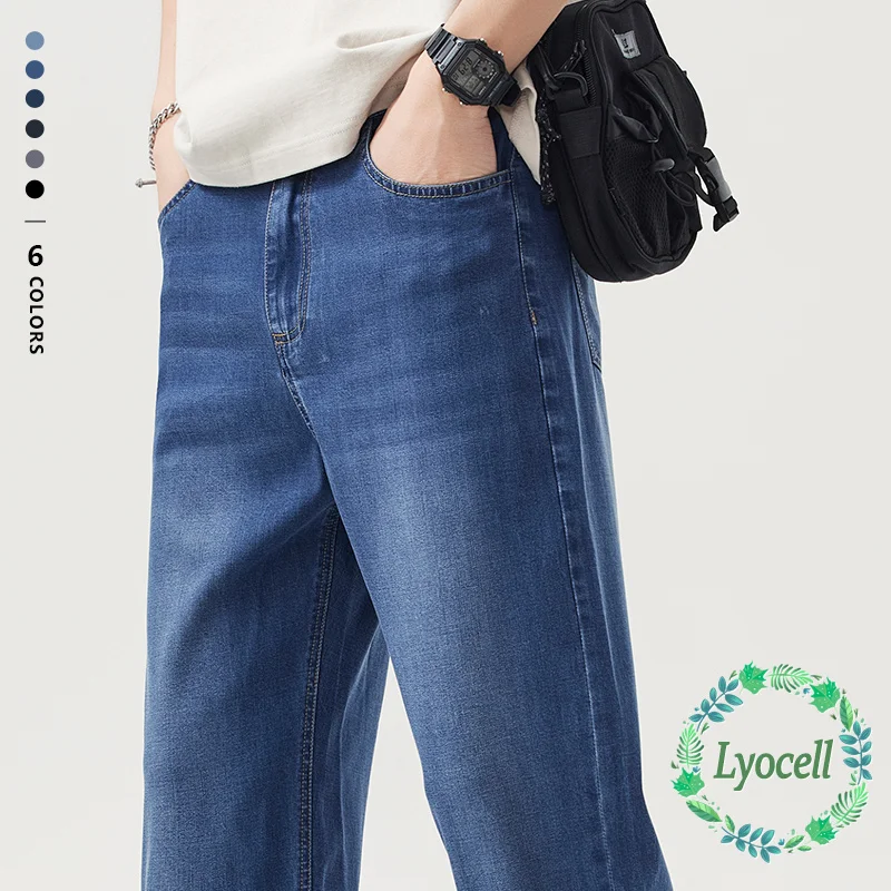 High Quality Brand Clothing Spring Summer Lyocell Fabric Men's Jeans Classic Straight Thin Denim Pants Trouser Male Plus Size 40