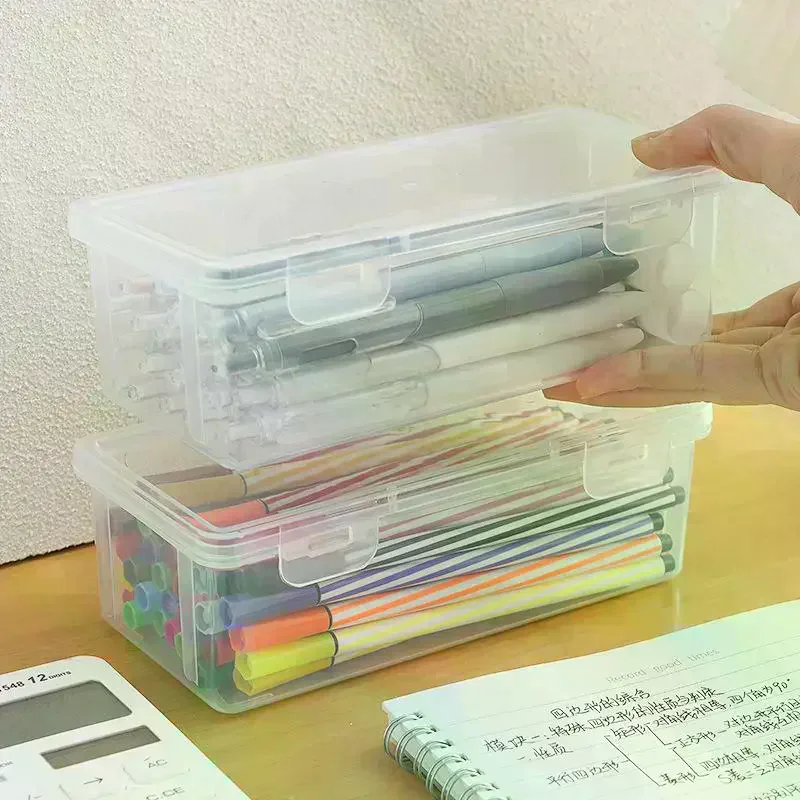 Black Transparent Plastic Storage Box With Lid For Pens, Pencils, Markers, School Supplies & Office Organization, Desk Organizer