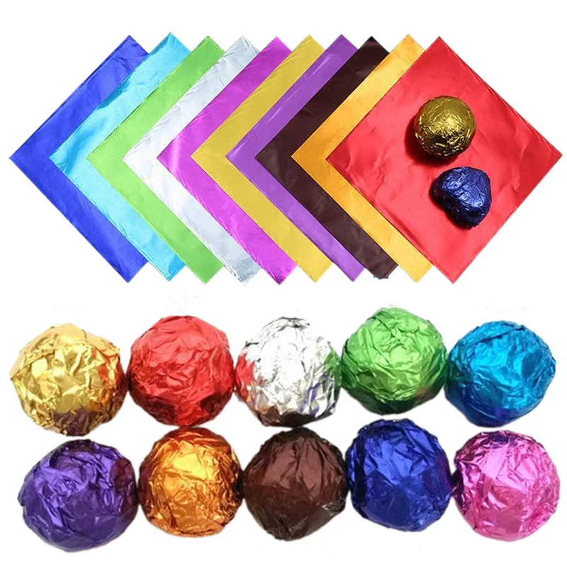 400 unids/pack de láminas de aluminio coloridas, papel de regalo DIY, Chocolate, dulces, alimentos, papeles de embalaje para hornear, papel de decoración de regalo para fiesta