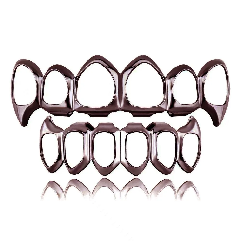Fotografia 3: Grillz de Dentes Ocos com Acabamento Brilhante, Conjunto Superior e Inferior, em Cobre Ecológico, Capas Antiderrapantes para Dentes Brilhantes, Joias Douradas para Eventos