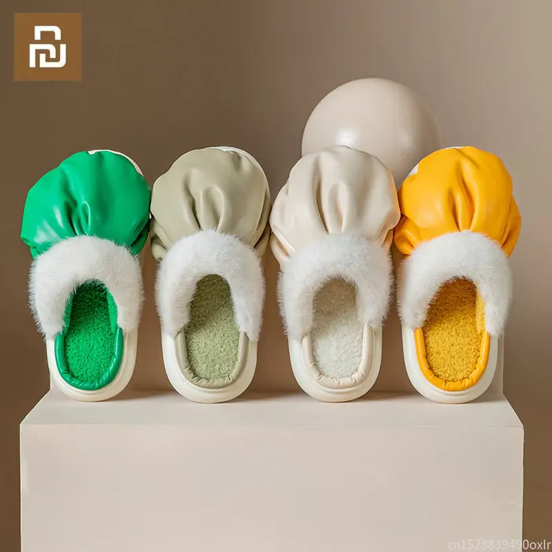 Youpin New Cotton Slippers Fashion Trend Versatile Waterproof Cotton Slippers Bubble Colorful Female Winter Home Cotton Slippers