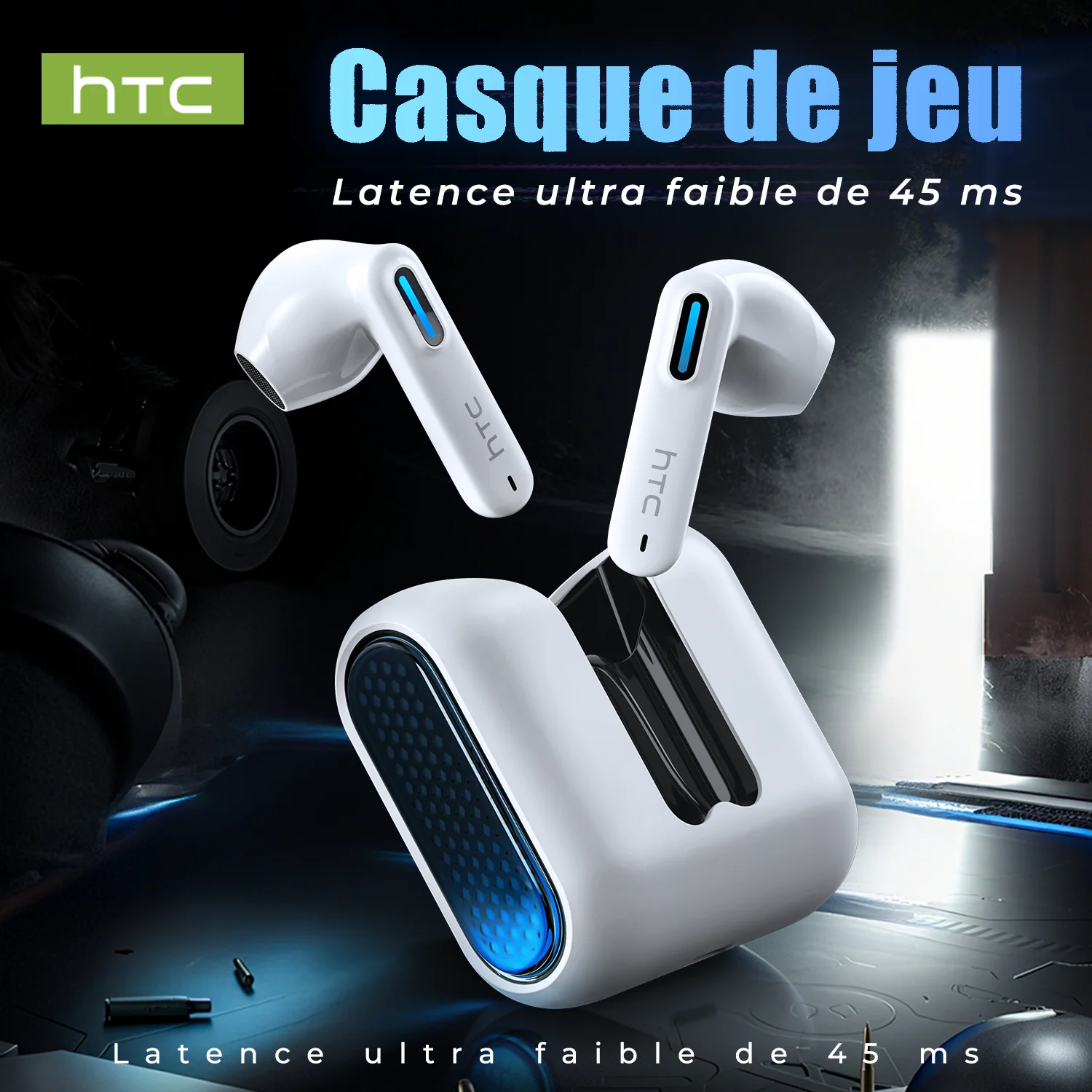 Auriculares Bluetooth HTC NE49 6.0, Audífonos Inalámbricos Verdaderos para Juegos, HiFi con Bajos Profundos, Diseño Ligero y Moderno, Resistentes al Agua IPX5