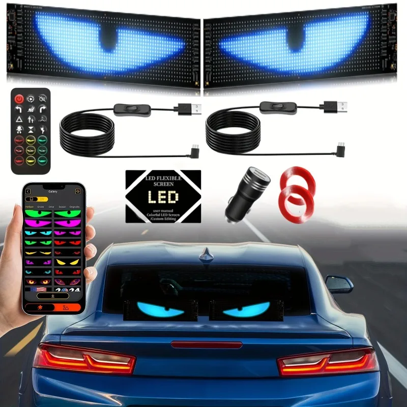 2pcs LED Matrix Panel Sign USB Power Devil's Eye Flexible Screen App Control DIY Programmable Lighting for Car Decor Accessories