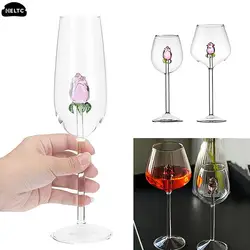 1*Rose Cocktail Glass Creative 3D Pink Glass Rose Built-in Wine Glass Goblet Champagne Home Cute Gift Rose Flower Cocktail Glass