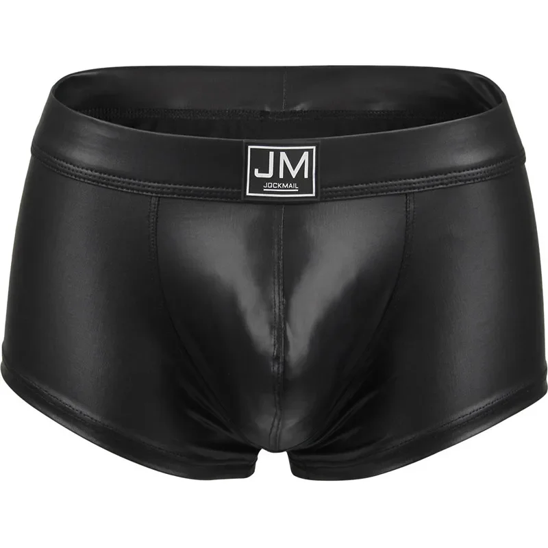 Jockmail seksi boksör erkek iç çamaşırı PU deri eşcinsel iç çamaşırı penis kılıfı cueca Boxer erkekler için, gay, partiler, LGBT,Mardi Gras