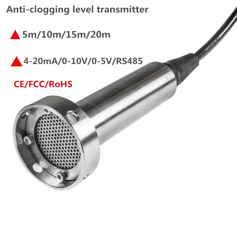 

anti-clogging Submersible Liquid Level Sensor Water Tank Pressure Transmitter 4-20mA 0-10V RS485 Water River Level Transmitter