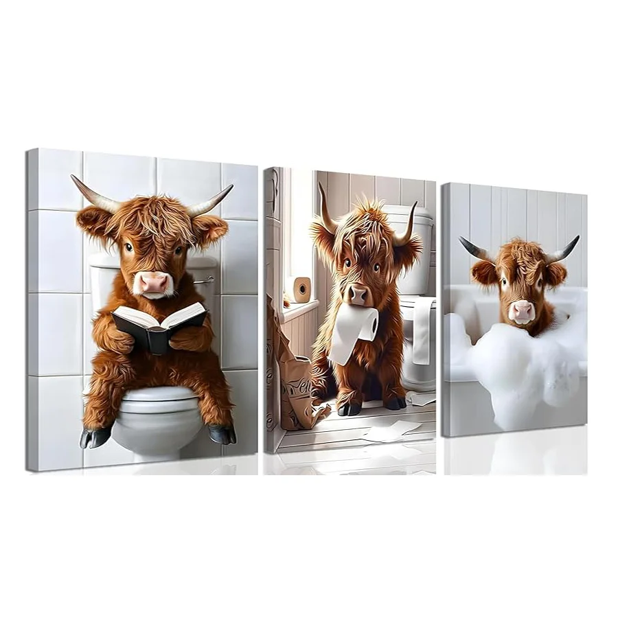 Toilet Yak Book Picture Diy Diamond Art For Adults Painting Triptych Animals Full Drill Mosaic Embroidery Kits 3 Pieces/Set