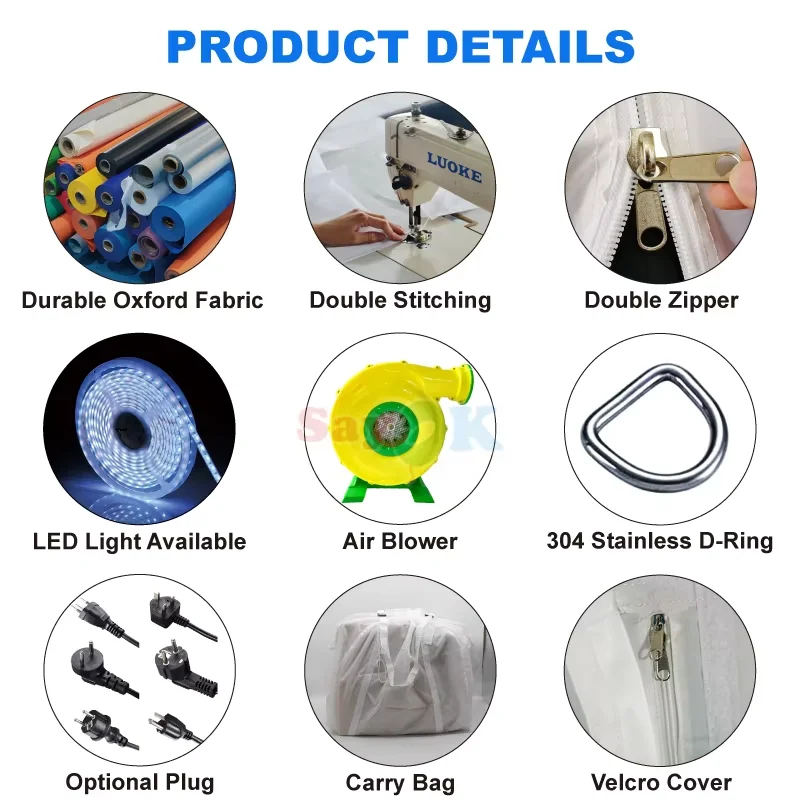 Tenda inflável Sayok para clube com luzes LED, dossel para festa de palco, configuração rápida, abrigo ao ar livre para eventos, casamento, festa de acampamento