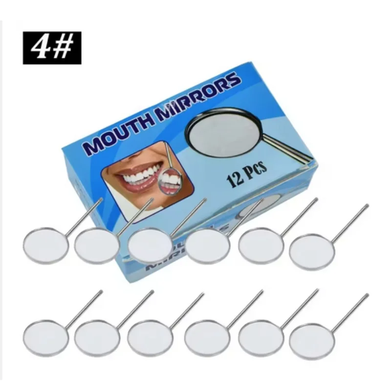 12Pcs/box Dental Mouth Mirror Head Stainless Steel Cone Socket Intraoral Oral Mirror for Inside Mouth Accessory #4#5