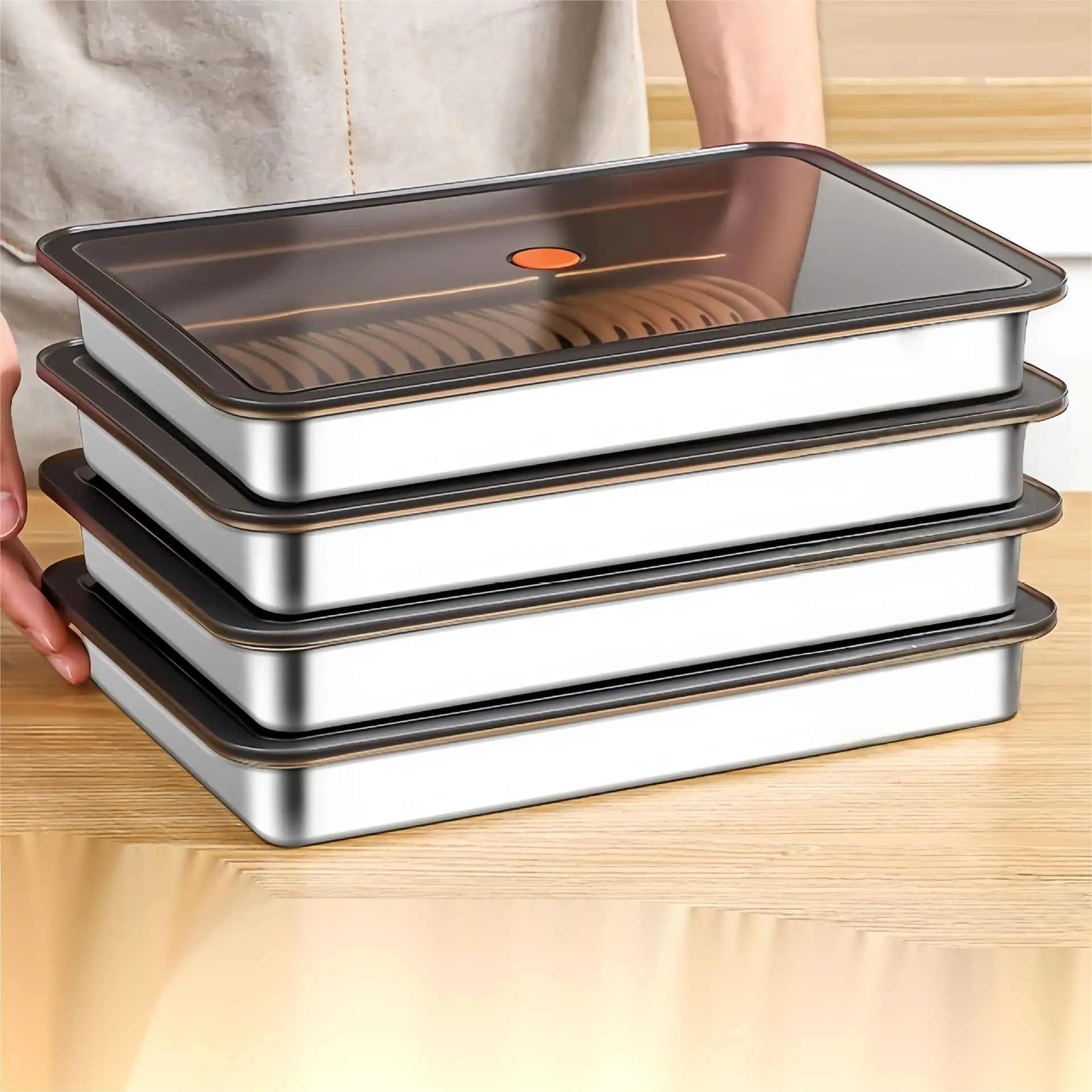Portable Stainless Steel Lunch Box with Airtight Lid Reusable Airtight Food Storage Boxes Fresh Box Crisper