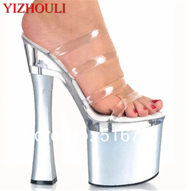 18cm Clear Strappy Slippers Waterproof Sexy Clubbing Snow Exotic Dancer Shoes Fashion  Fetish Slipper