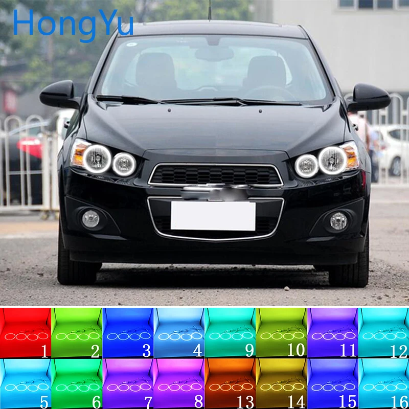 Headlight Multi-color RGB LED Angel Eyes  Ring Eye DRL RF Remote Control for Chevrolet AVEO Sonic T300 2011-2014 Accessories