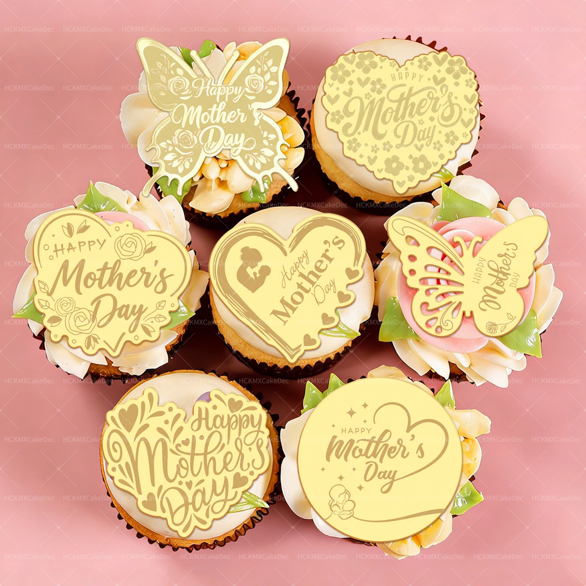 10 Stück Acryl Muttertags-Cupcake-Topper-Set Schmetterling Herz Blumen Tortendekoration für Mama Geburtstag Muttertag Feier Dekorationen