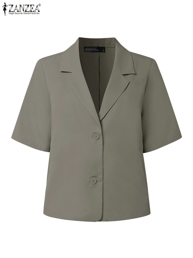 

ZANZEA Fashion Blazer Women Elegant Office Outwears Casual Short Sleeve Lapel Neck Tunic 2025 Solid Color Fashion Cardigan