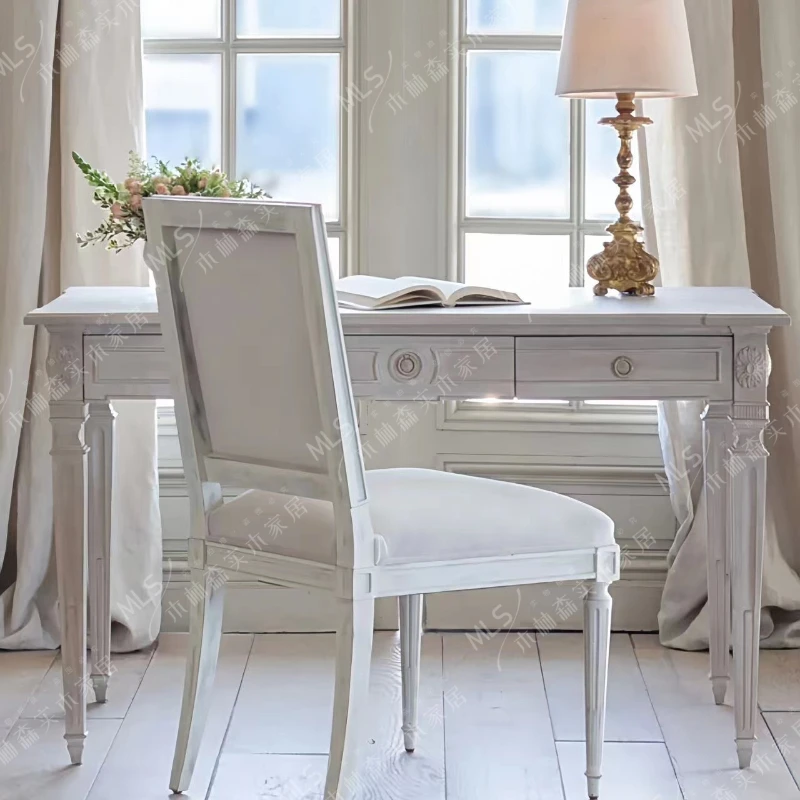 Escrita retangular retro mesa e cadeira, madeira maciça, estudo Home