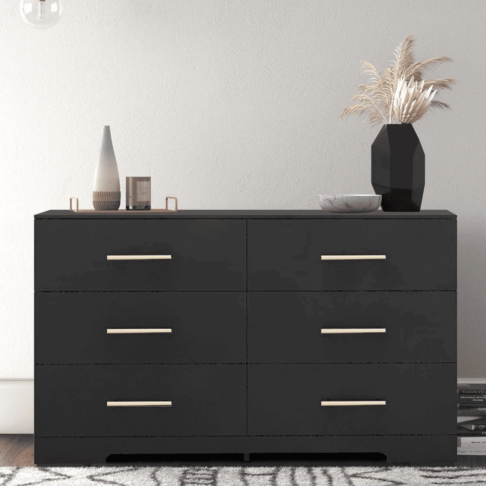  Modern 6-Drawer Dresser Chest of Drawers Storage Cabinet for Bedroom Living Room Black