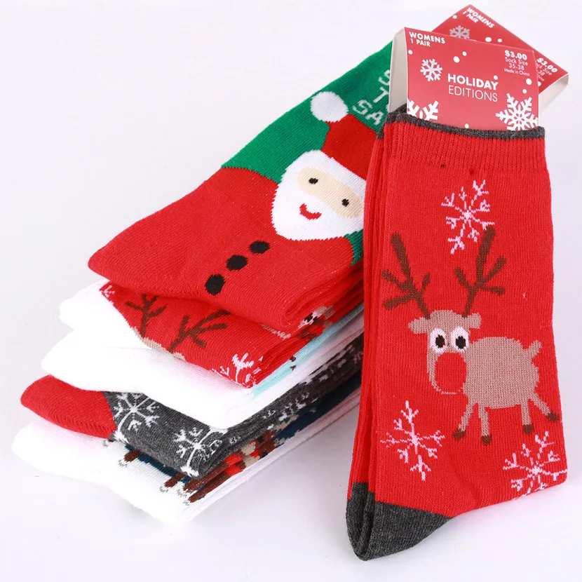 Christmas Socks Unisex Women Men Cartoon Cute Santa Claus Snowman Snowflake Winter Hosiery Cotton Harajuku Warm Thicken Socks