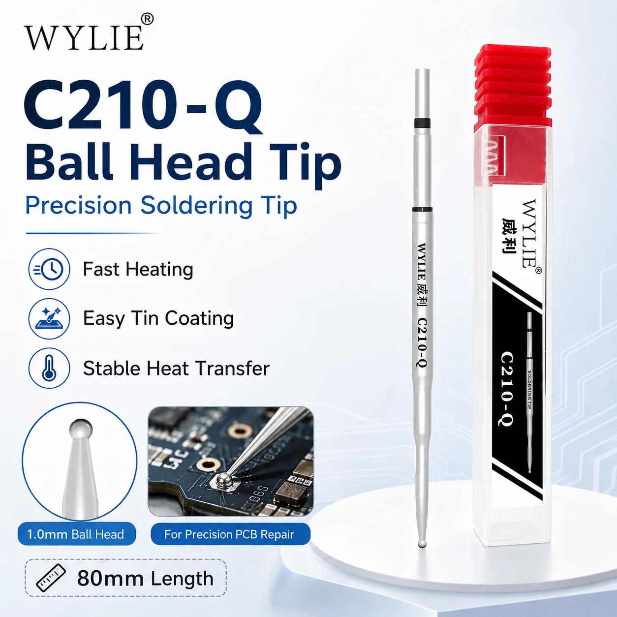 WYLIE C210-Q Soldering Iron Tip Round Welding Head Heating Core for Phone Motherboard Repair Precision Solder Tool Accessory Kit