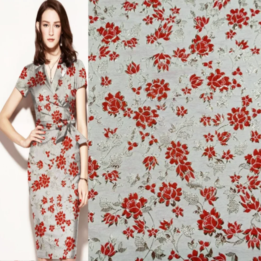 Autumn Brocade Jacquard Fabric Metalic Noble Metal Wire Elegant Dress Cheongsam Diy Sewing Material Cloth By The Meter