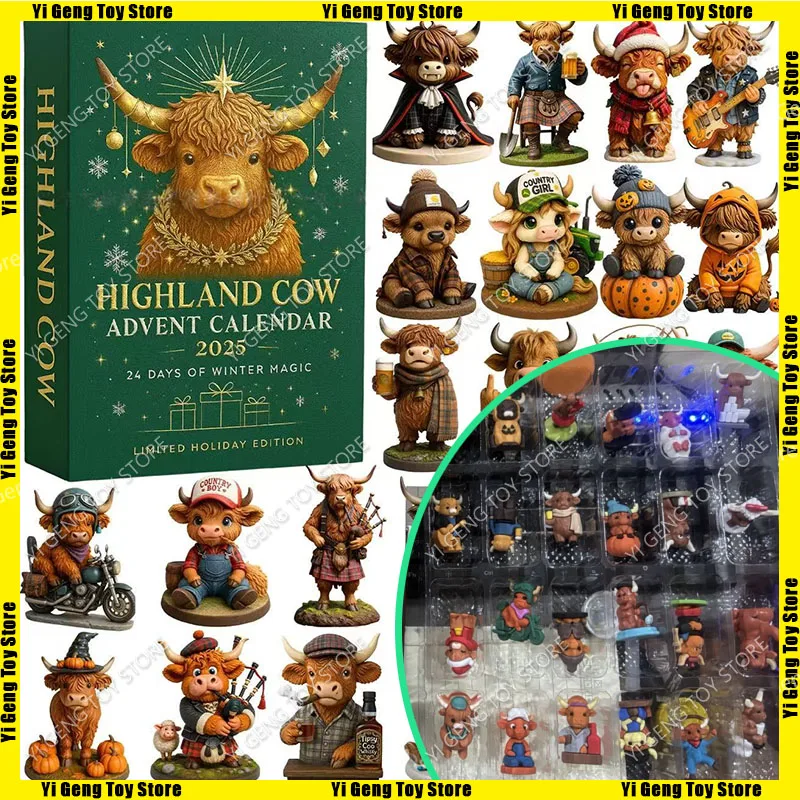 ثلاثية الأبعاد المرتفعات البقرة عيد الميلاد تقويم القدوم شجرة احتفالية الديكور الماشية الاسكتلندية تصميم صندوق أعمى لعبة عصرية ل هدية عيد