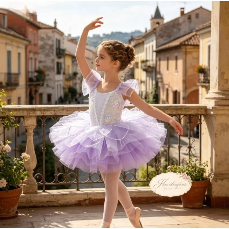 Girls Sequins Tulle Tutu Dress Kids Fluffy Puffy Skirt Ballet Dance Outfit Princess Style Kindergarten Party Performance Costume