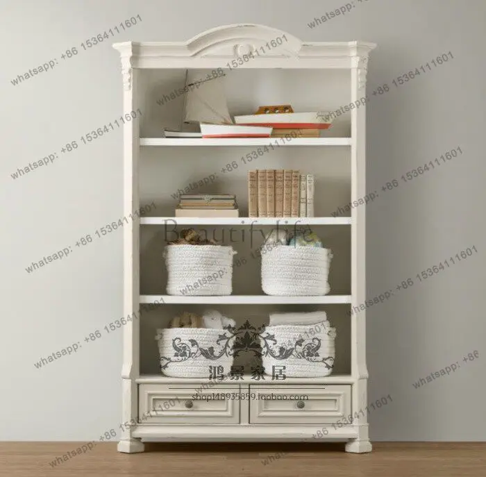 

American country solid wood carving flower bookcase European display storage bookcase