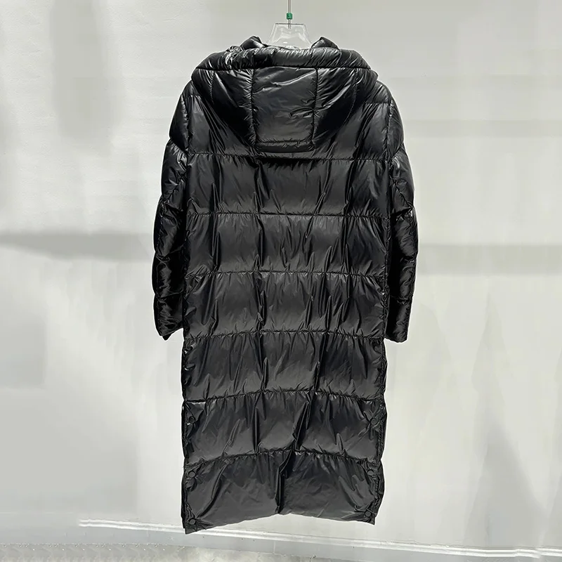 Schinteon Women White Duck Down Long Jacket with Hood Casual Over Size Autumn Winter Warm Loose Thick Windbreaker Outwear 2023