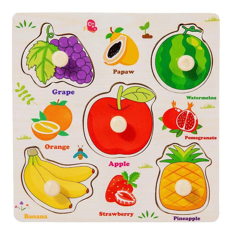 Wooden Puzzles Montessori Toys Hand Grab Board Alphabet Number Cognition Learning Educational Toys Gift Animal Puzzles Kids Toys