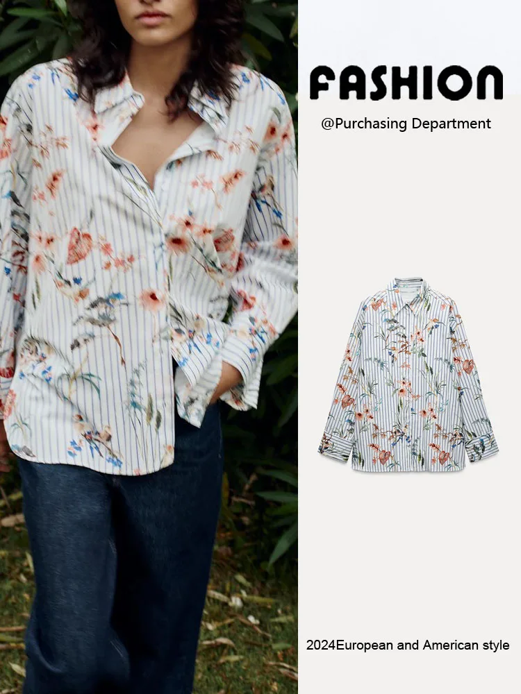 

New Autumn Women's irt Versatile Animal Print Striped Silk Long Sve Turn-down Collar 00% Other Commute Sle irt