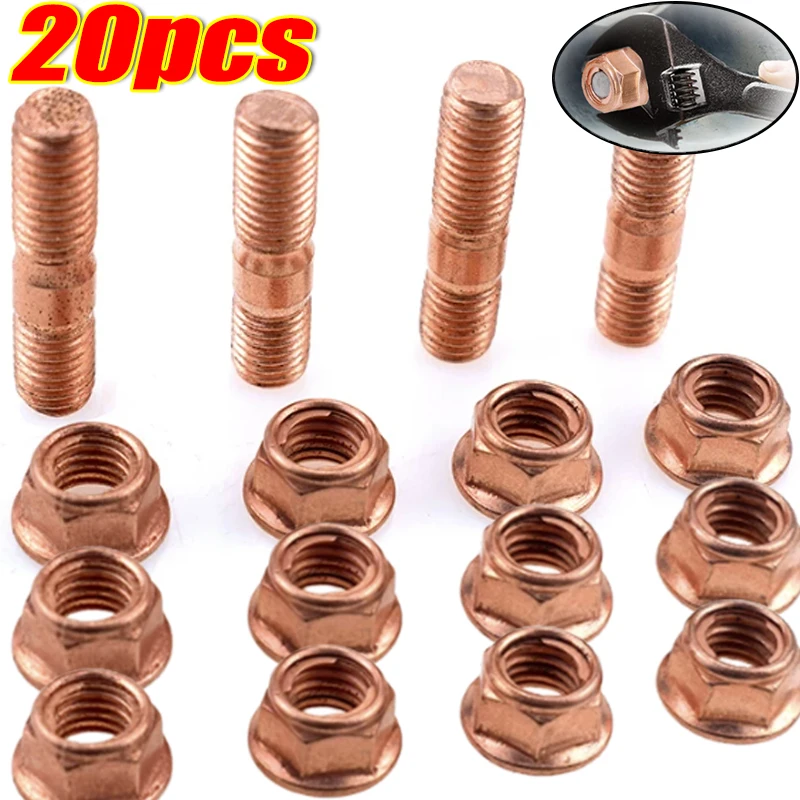10/20pcs M8 Exhaust Nut Self Locking Flange Nuts Manifold Downpipe Studs Repair Kit Copper Plated High Temperature for E30 325i
