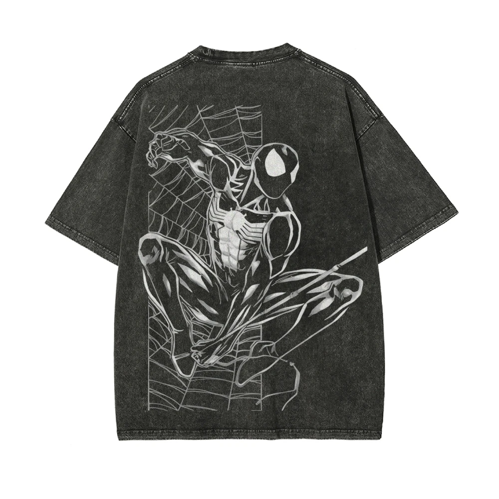 Spider Symbiote Vintage Washed T-Shirt Men Women Streetwear Retro Acid Wash Oversized Tee Y2K Hip Hop Grunge Graphic T Shirt