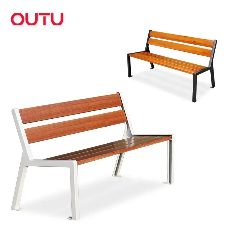 مقعد حديقة خارجي تجاري مخصص كرسي حديقة من الخشب الصلب مع مسند ظهر من سبائك الألومنيوم للمنطقة العامة #2