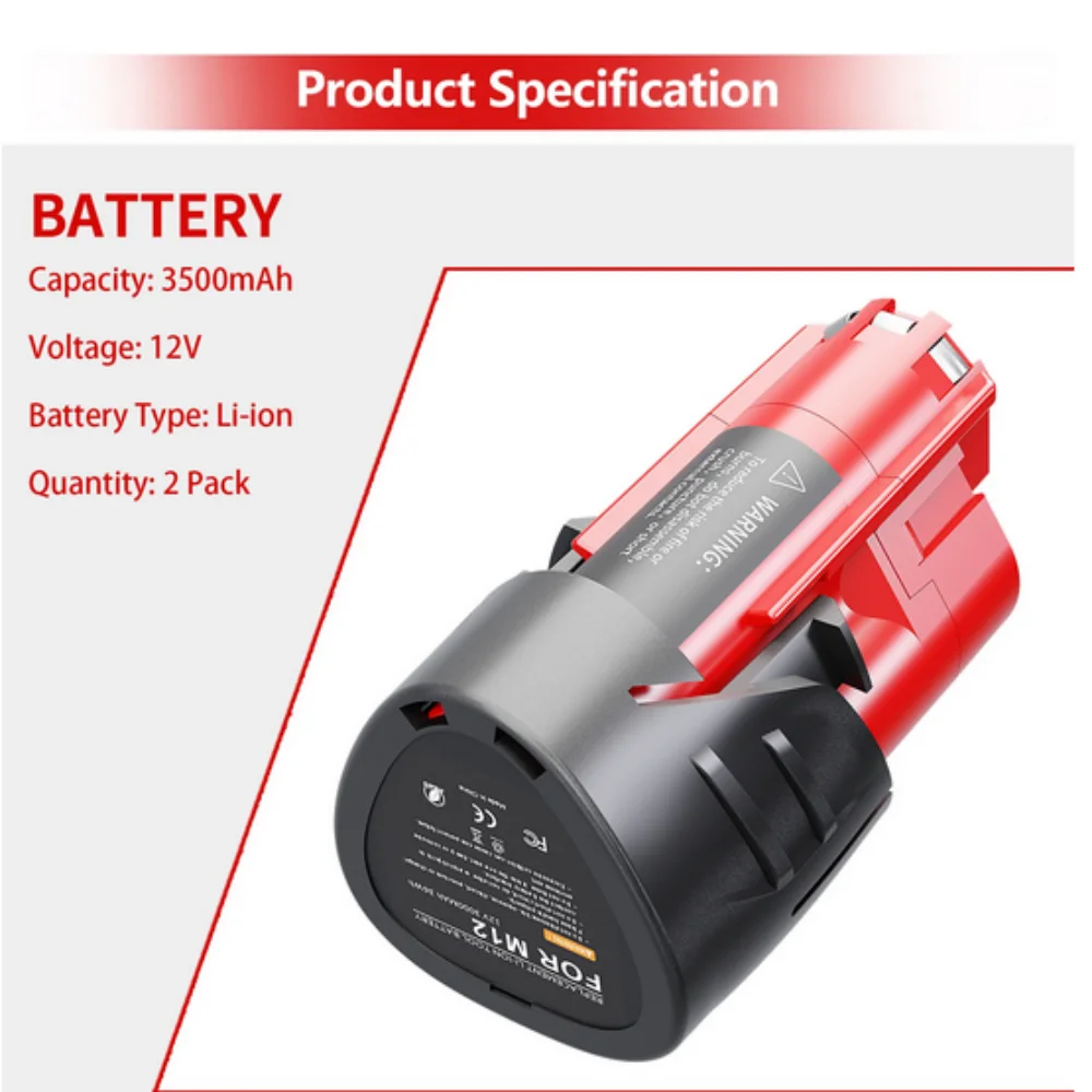 For Milwaukee 12V 3500mAh/6000mAh/ 9000mAh Replacement Battery M12 XC 48-11-2411, 48-11-2401 Cordless Tools Rechargeable Battery