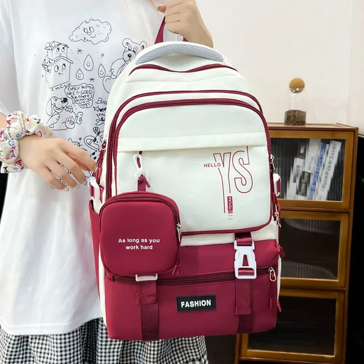 Girls Large Capacity Casual Children Backpack Student Korean Version Schoolbag Color Blocking Multi Layer Versatile Backpack