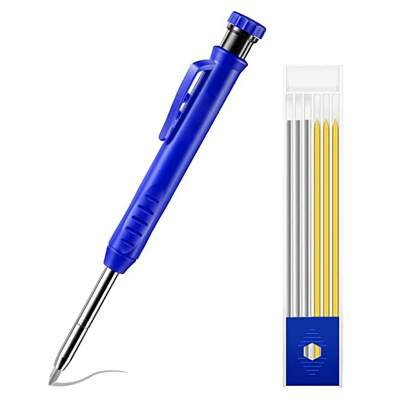 Long Nosed Streak Welders Pencil With 7PCS 2.8Mm Refills Built-In Sharpener,For Pipe Fitter Welder Steel Construction