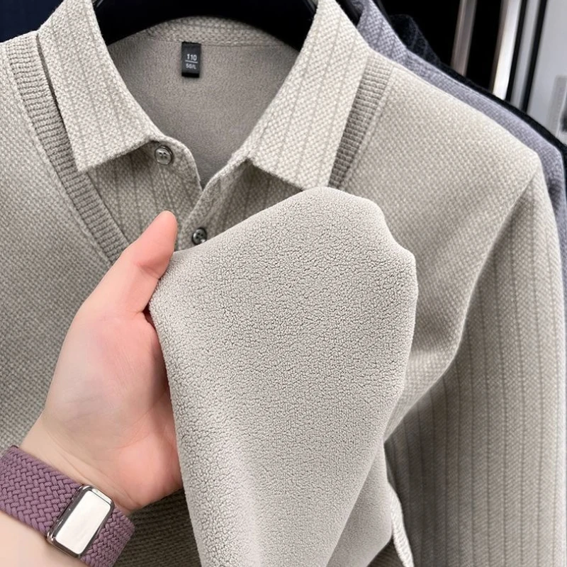 رجل سترة بولو طوق التسمية المرقعة المشارب أفخم الصوف بطانة محبوك سترة سميكة العلامة التجارية الفاخرة طباعة الحرارية الرجالية #4
