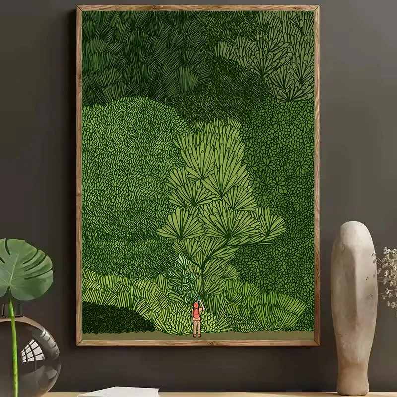 Scandinavian Simple Green Forest Jungle Exploration Wall Art Canvas Poster Print Painting Home Bedroom Living Room Decoration