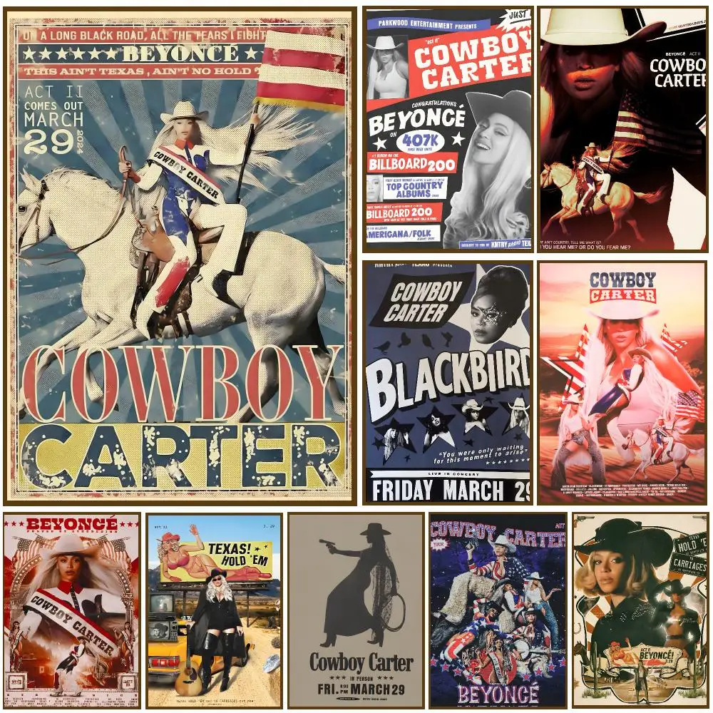 Beyonce Cowboy Carter Comic Western Poster Self-adhesive Living Room Bedroom Party Bar Decor Moisture-proof Fade-resistant HD