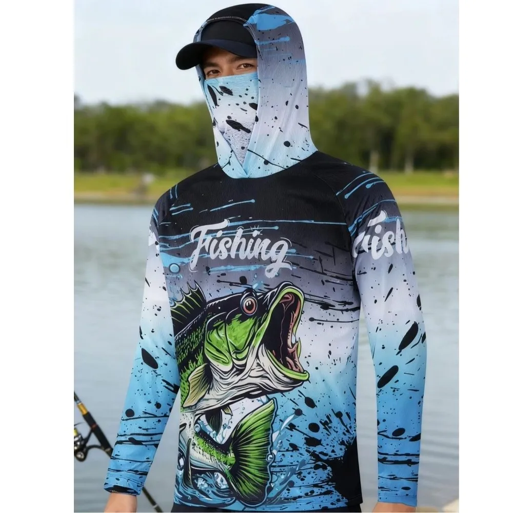 

Рыболовная рубашка с капюшоном и маской, защита от УФ-излучения, летняя одежда для рыбалки из легкой функциональной ткани