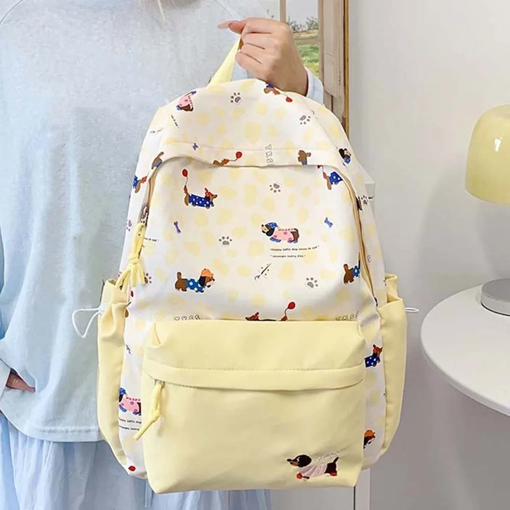 Daypack Nylon Dachshund Backpack Contrast Color Casual Students School Bag Fixed Webbing Durable Large Capacity Backpack