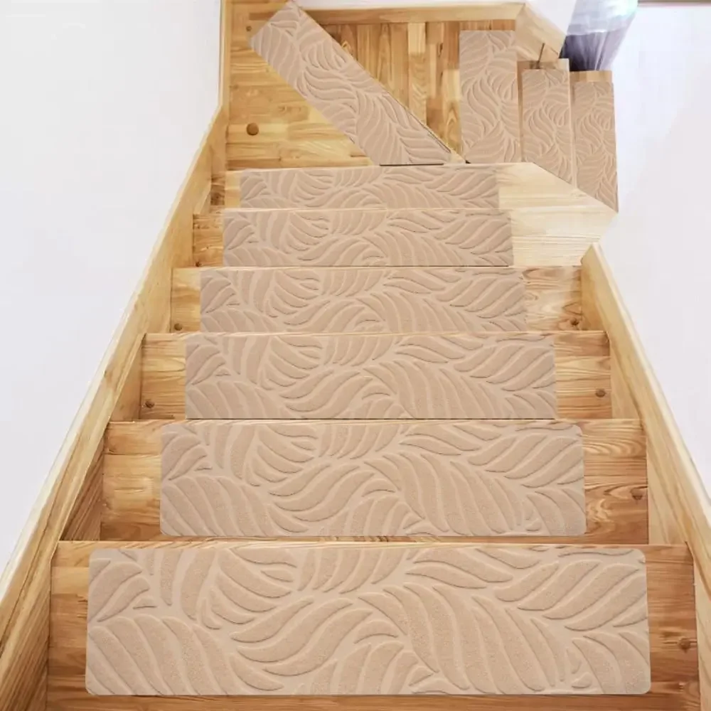 Indoor TPR Stair Treads Carpets 76x20cm Non-Slip Stepping Mat Self Adhesive Repeatedly Brushed Embossed Carpet for Kids Elder