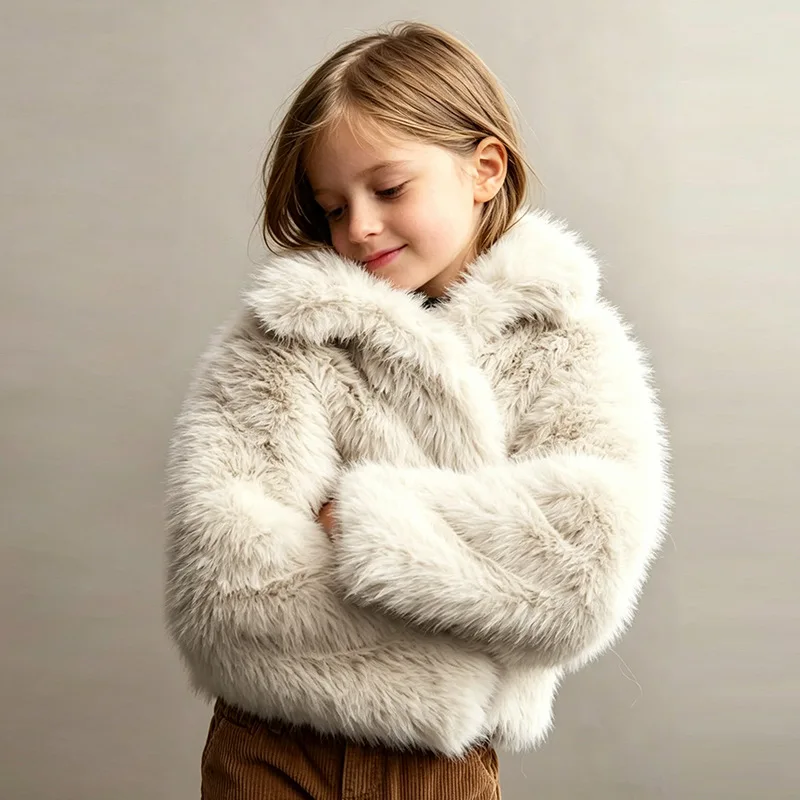 Image of Nordischer Stil Kunstpelzmantel mit Umlegekragen, warm und trendig, stilvolle Kinderjacken für Herbst und Winter