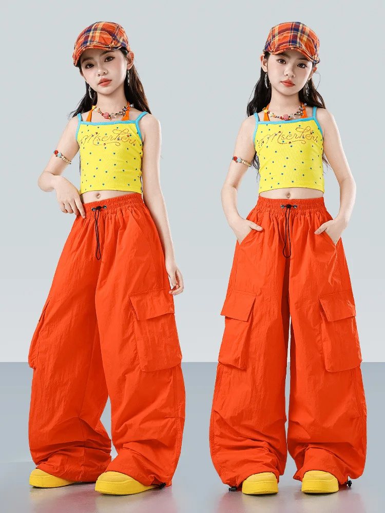 Girls K-pop Crop Sweet Tank Top Street Dance Cargo Pants Kids Hip Hop Streetwear Children Jazz Costumes Girl Group Clothes Sets